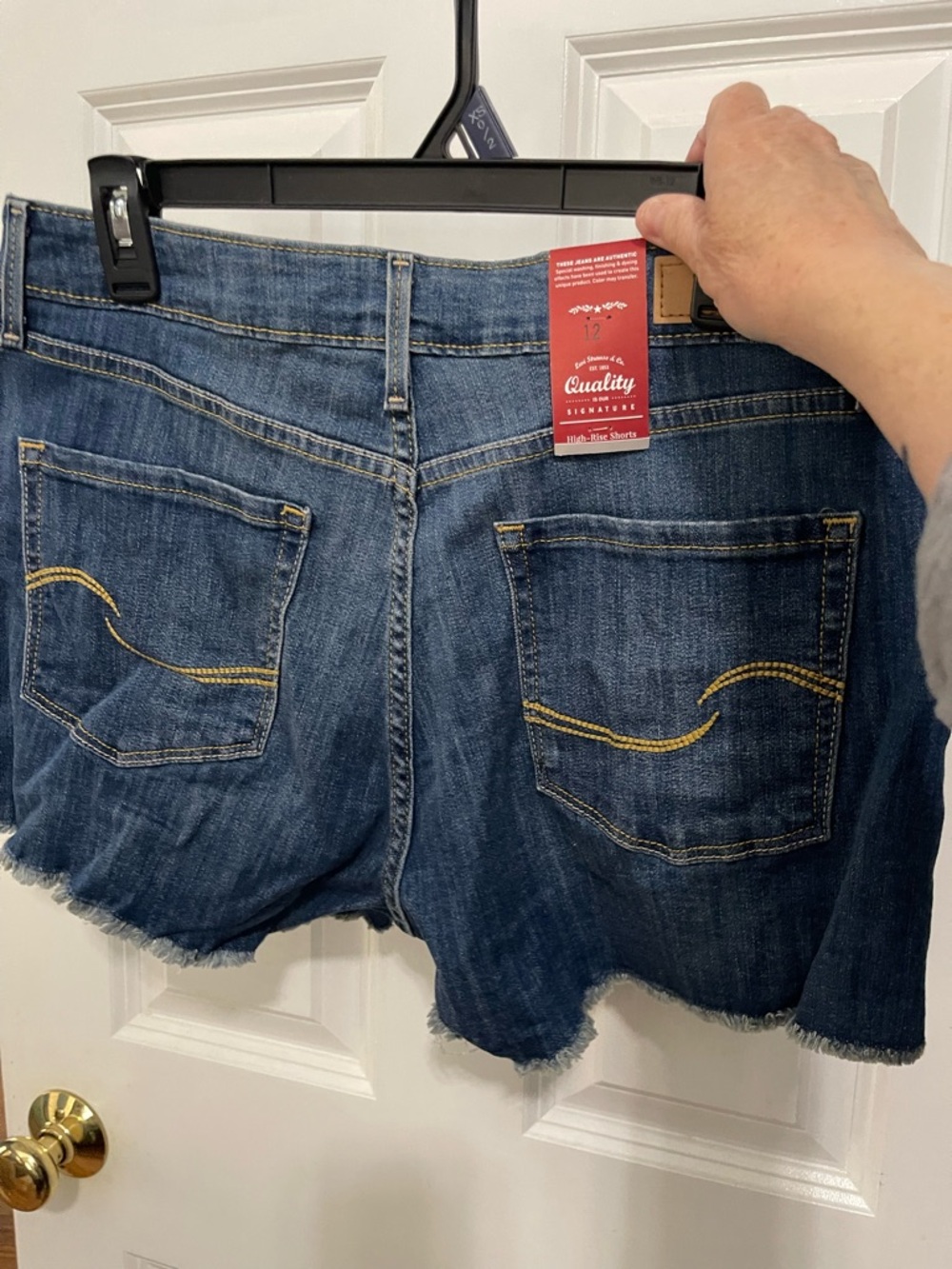 Levi's Dark Blue Distressed Frayed Hem Denim Shorts - Picture 2 of 6